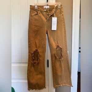 Women’s Risen Distressed Caramel Brown cropped Jeans 5/27